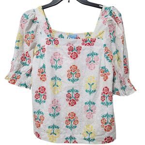 Draper James Top Size Small Embroidered White Floral Lined